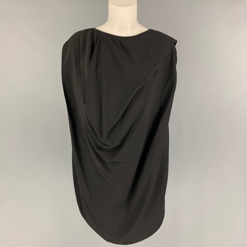 RICK OWENS GLITTER FW 17Size 8 Black Viscose Draped Sleeveless Blouse